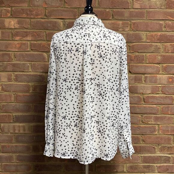 Promesa White & Black Star Button Down Long Sleeve Top Size Large - Picture 5 of 8